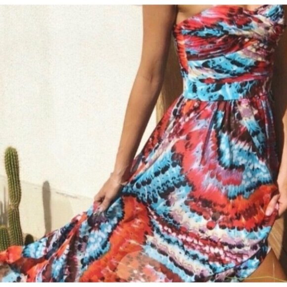 Aidan Mattox Feather Print Highlow Strapless Dress Multicolor Size 0 - Picture 2 of 10